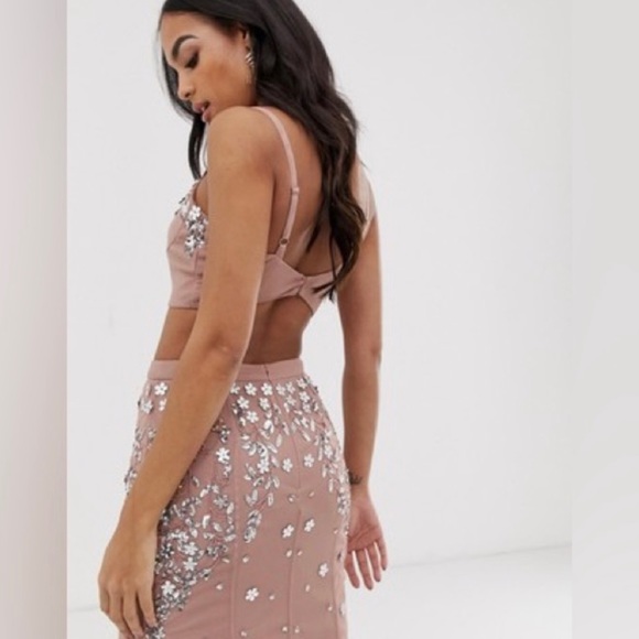 DOLLY & DELICIOUS CO-ORD IN CHAMPAGNE-PINK. EMBELLISHED MERMAID INDIAN CO-ORD - Picture 2 of 6